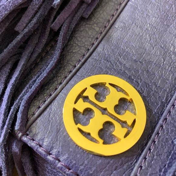 TORY BURCH PURPLE SAWLA LEATHER SUEDE CLUTCH GUC M - Picture 8 of 16